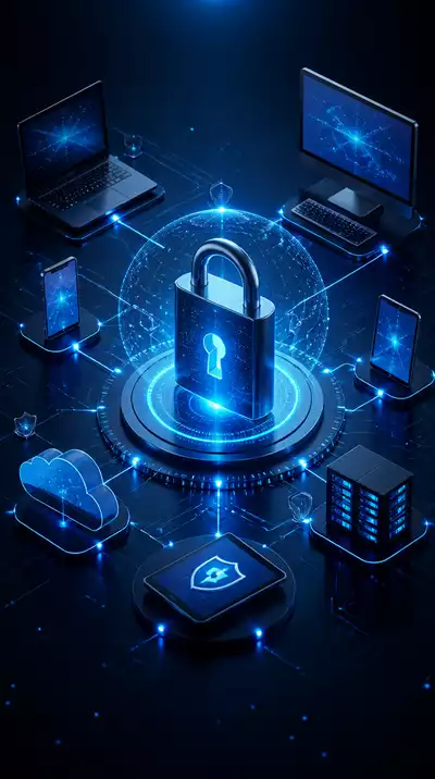 Secure file sharing concept with digital padlock and network lines