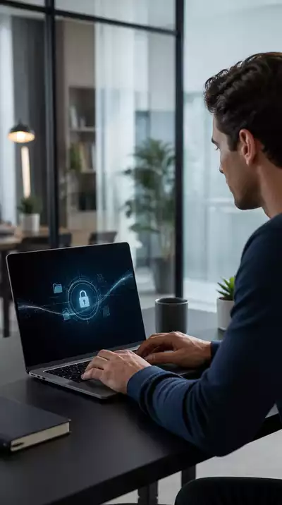 Person using a laptop to securely transfer large files